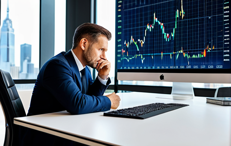 A professional male investor in a modest business suit, seated at a sleek modern desk, thoughtfully observing a holographic display that projects complex financial charts and market indicators. The background is a sophisticated, minimalist office with large windows overlooking a vibrant city skyline. His expression conveys deep understanding and composed strategic thinking regarding market dynamics and risk management. Professional photography, high quality, perfect anatomy, correct proportions, natural pose, well-formed hands, proper finger count, natural body proportions, fully clothed, appropriate attire, modest clothing, safe for work, appropriate content, professional, family-friendly.