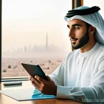 주식시장과 인덱스 펀드의 관계 - **Prompt:** A serene, confident young Arab man, dressed in a contemporary yet modest thobe, seated i...