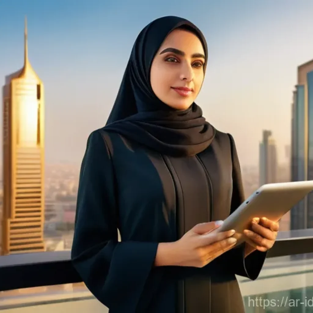 인덱스 펀드 투자에 필요한 기초 지식 - "An inspiring scene of a young Arab professional woman, dressed in a stylish, modest business suit o...