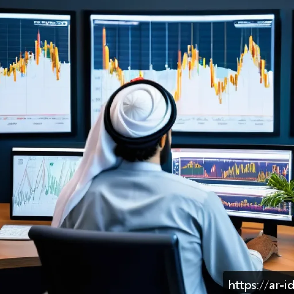인덱스 펀드의 위험 분석 보고서 - A sophisticated Middle Eastern investor in traditional attire seated at a modern desk with multiple ...