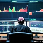 장기 투자에 적합한 인덱스 펀드 - A detailed professional office scene featuring an Arab male investor in traditional attire (thobe an...